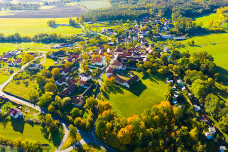 Aerial view of Czech village Cakovの写真素材