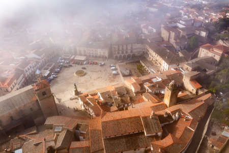 Aerial view of historical area of Trujillo overlooking Plaza Mayorの写真素材