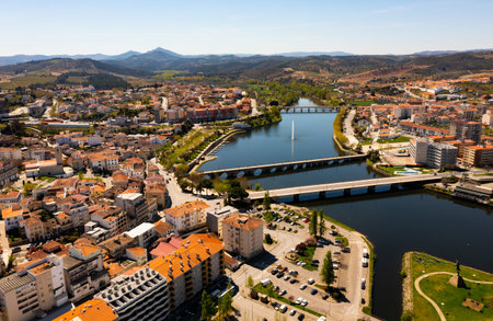 View from drone of Mirandela city, Portugal