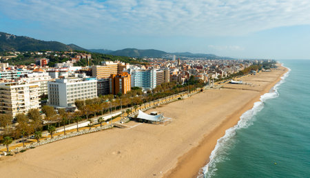 Aerial view of Calella Beach in Catalonia, Spainの写真素材