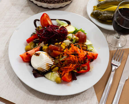 Ensalada con queso fresco, salad with cheese and vegetablesの写真素材