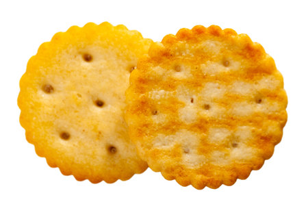 Appetizing crackers on a white background