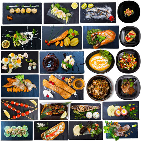 Set of various plates of foodの写真素材