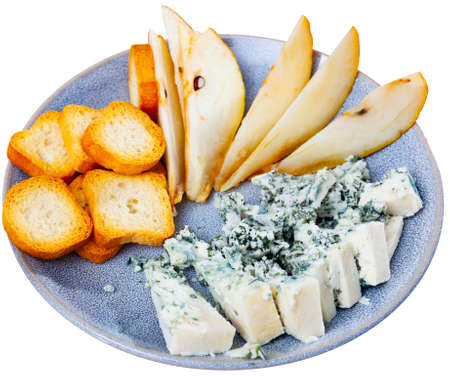Blue cheese served on plate with pearの写真素材