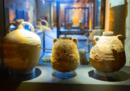 DEMRE, TURKEY - MAY 12, 2022: Ceramic exhibits at the Museum of Lycian Civilizationのeditorial素材