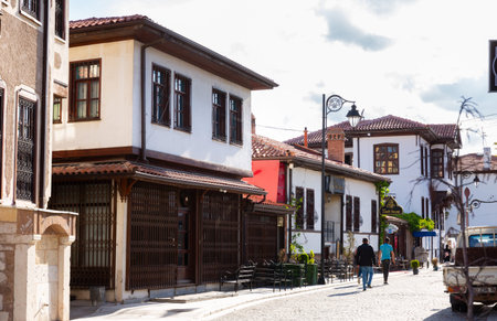 Picturesque streets of old town of Konya on spring day. Turkey