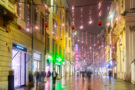 Streets of Bergamo, Italy, decorated for Christmasのeditorial素材