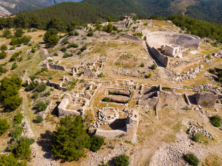 Birds eye view of Rhodiapolis remains, Turkeyの写真素材