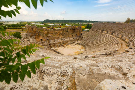 Ruined Roman amphitheater of ancient city of Perge, Turkeyの写真素材