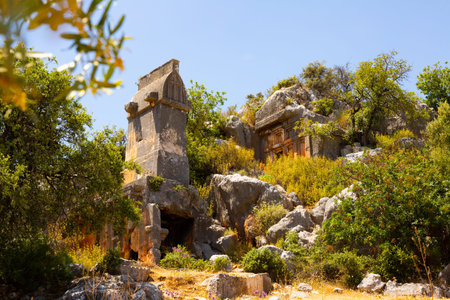 View of the rock tombs in the ancient city of Soura