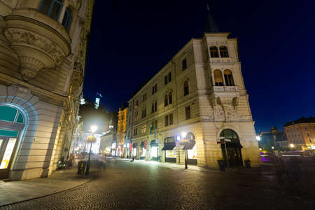 Night view of Philip Mansion, Ljubljanaの写真素材