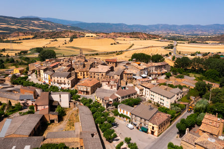 Aerial view of small Spanish town of Figuerola dOrcau, Catalonia