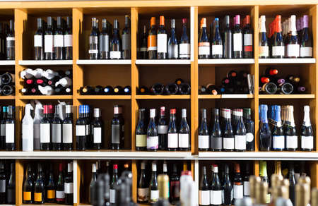 assortment of wine bottles.の写真素材