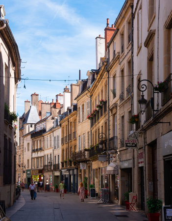 Traditional architecture of old narrow streets of Dijon