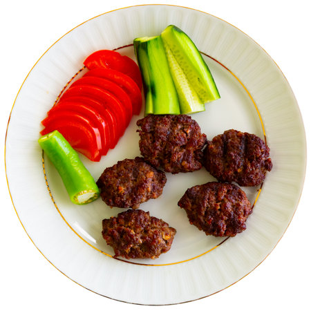 Turkish grilled meatballs, inegol kofte on plateの写真素材