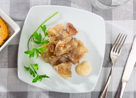 Traditional dish of Russian cuisine is a kholodetsの写真素材