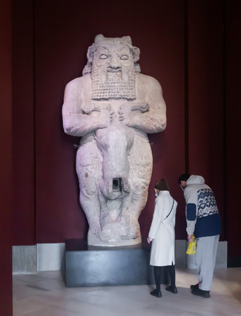 Istanbul, Turkey - January 01, 2021: Interior and exhibits of the main building of the Archaeological Museum in Istanbulのeditorial素材