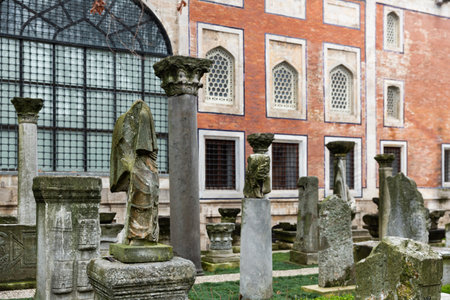 Istanbul, Turkey - January 01, 2021: Remnants of ancient columns in the courtyard of Archaeological museum in Istanbulのeditorial素材
