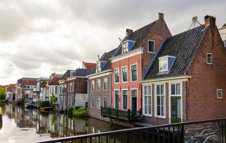 Streets and canals of Leiden town, Netherlandsの写真素材