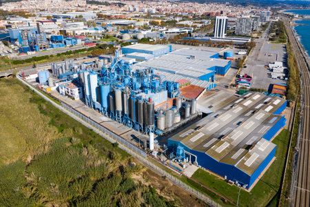 Aerial view of a chemical plant in Mataro.