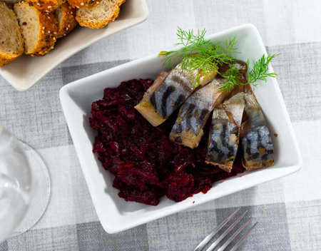 Appetizing mackerel with beetrootの写真素材