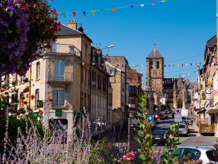 RETHEL, FRANCE - AUGUST 10, 2022: Summer landscape of city streetsのeditorial素材