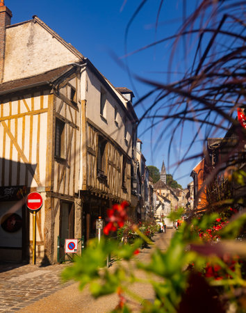 Ancient streets with fachwerk houses, Provins, Franceのeditorial素材