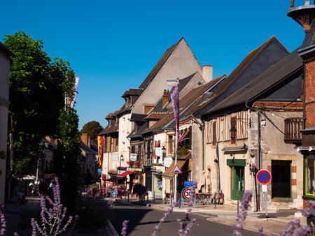 AUBIGNY-SUR-NERE, FRANCE - AUGUST 11, 2022: Summer landscape of city streetsのeditorial素材