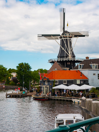 Medieval Adriaan windmill in Haarlem, Netherlandのeditorial素材