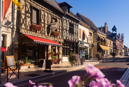 AUBIGNY-SUR-NERE, FRANCE - AUGUST 11, 2022: Summer landscape of city streetsのeditorial素材