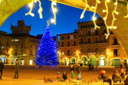 Spanish city Vic in evening during christmas timeの写真素材