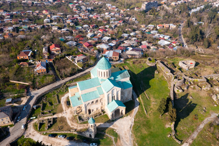 Aerial view of reconstructed Bagrati Cathedral in Kutaisi, Georgiaの写真素材