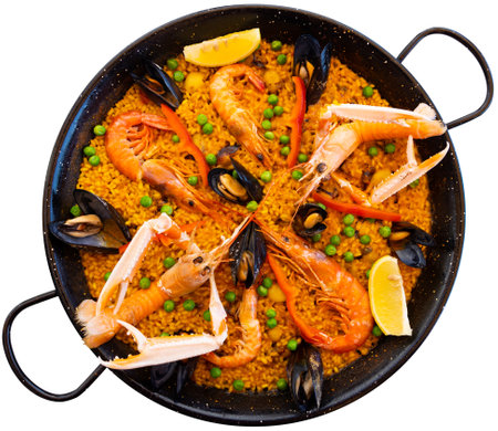 Portion of fresh seafood paellaの写真素材