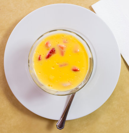 Vanilla mousse with strawberryの写真素材