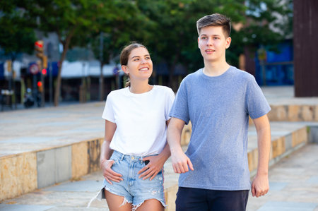 A couple is walking in the parkの写真素材