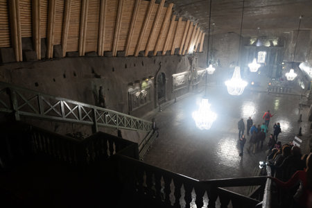 Inside the main cathedral in Wieliczka Salt Mine. Polandのeditorial素材