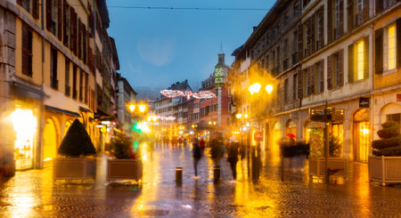 Pedestrianized street of Chambery in christmas timeのeditorial素材