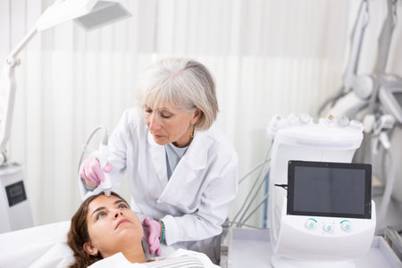 Young woman having face vacuum cleaning procedure