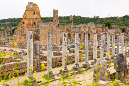 Ancient Hellenistic city gates and Agora in the antiquity city of Pergeの写真素材