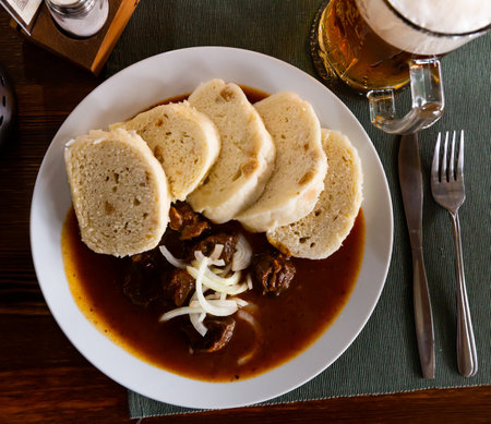 Beef goulash with Czech knedlikyの写真素材