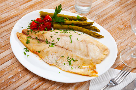 Roasted perch fish fillet with pickled vegetables