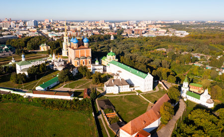 Aerial view of the territory of the ancient Kremlin in the city of Ryazan