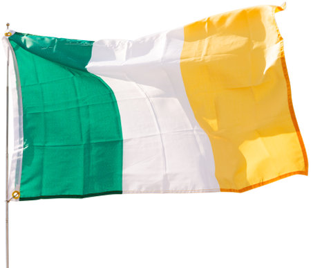 Flag of Ireland waving on flagstaffの写真素材