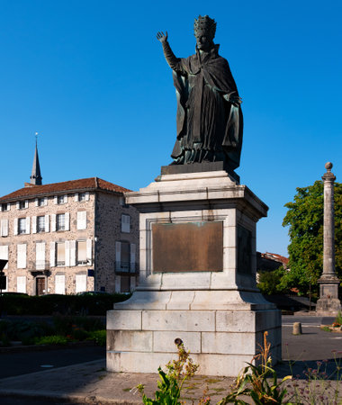 Monument of Gerbert of Aurillac, pope Sylvester II in Aurillac townの写真素材