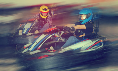 Group of nice male and females driving carsの写真素材