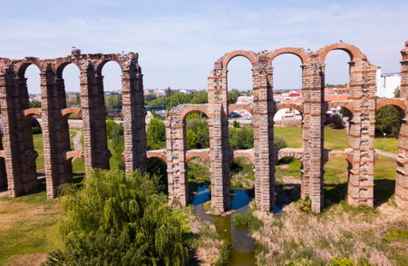 Roman stone aqueduct in Meridaの写真素材