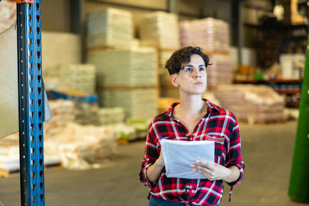 Woman making stock control in warehouseの写真素材