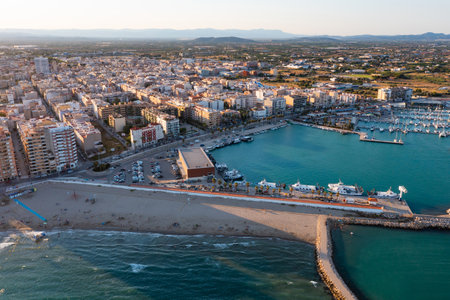 High angle view of Benicarlo, city on Mediterranean Coast in Spainの写真素材