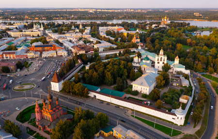 Birds eye view of Yaroslavl in eveningの写真素材