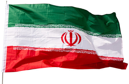 Iran flag waving against white